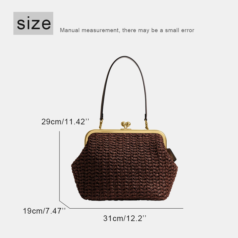 Hand-Woven Kisslock Frame Shou - Women'S Raffia Bags 评论和价格