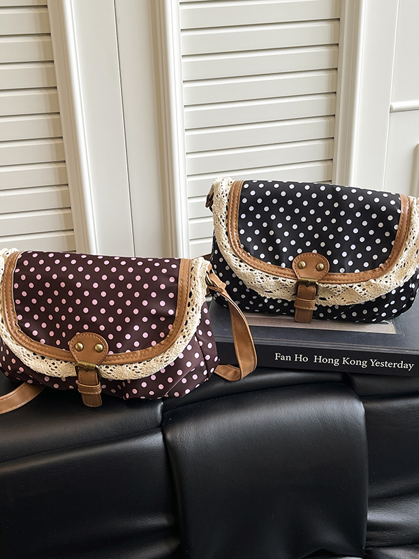 Retro Polka Dot Lace Trim Canv - Women'S Young Bags 评论和价格